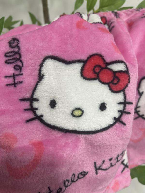 Casual Sports Shorts Flannel Cartoon Hello Kitty Women's Summer New Elastic Waist Pajama Pants Wide Leg Shorts Fashion